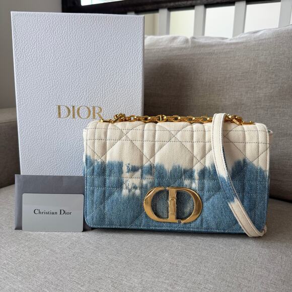 Dior Medium Tie Dye Blue Quilted Denim 30 Montaigne Cannage Shoulder Bag NEW CD - Picture 1 of 10
